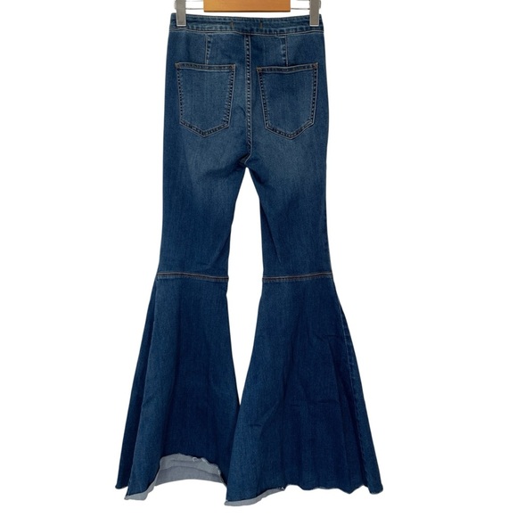 Free People Super Flare Jeans Womens Size 25 Blue Medium Wash Raw Hem Boho - Picture 5 of 7